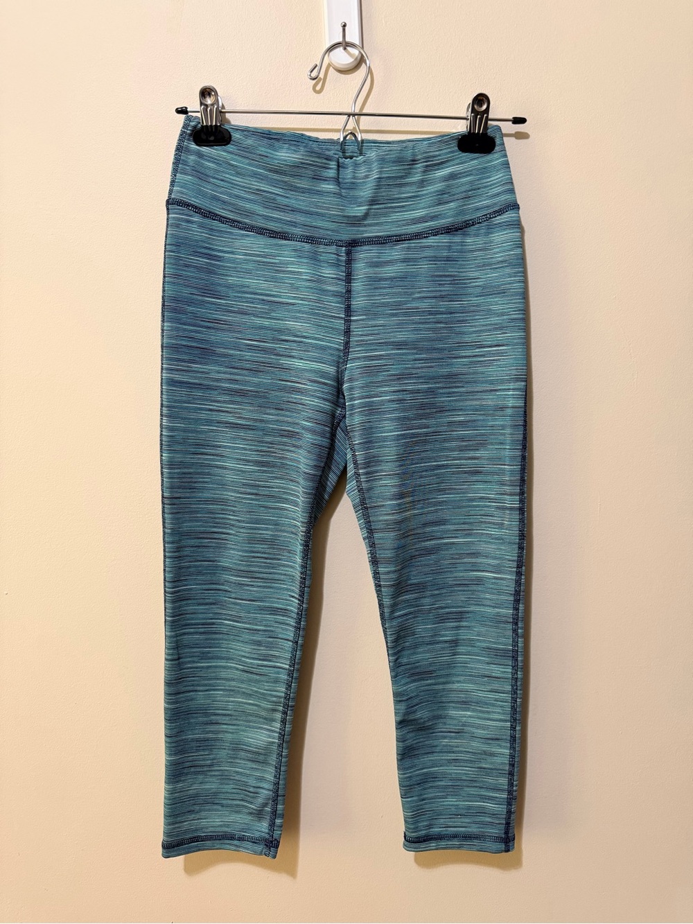 Athletic Works Blue and Aqua Striped Workout Capri